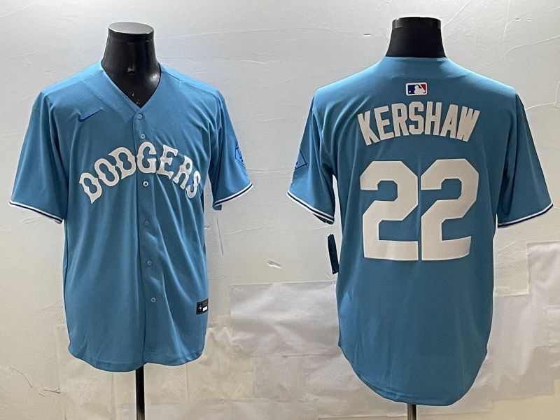 Men Los Angeles Dodgers #22 Kershaw Light Blue Joint Name 2025 Nike MLB Jersey style 1->los angeles dodgers->MLB Jersey